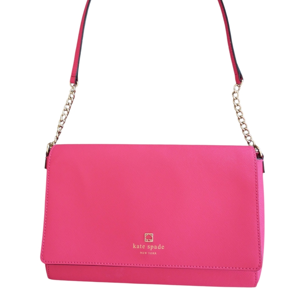 Kate Spade Cedar Street Cami Pink Saffiano Leather. Gold Chain & Leather Strap.